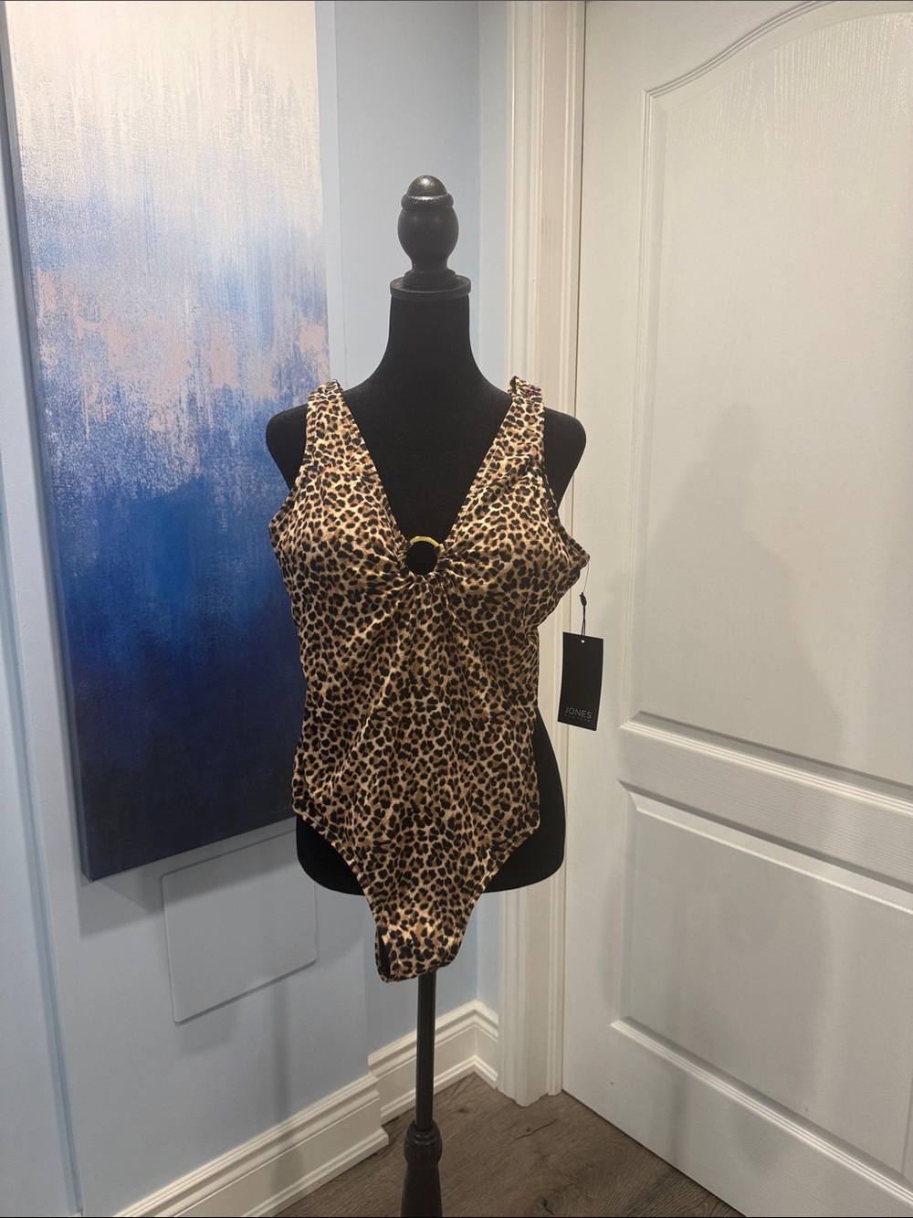 Jones New York Leopard Print One-Piece Swimsuit - Tan, Black